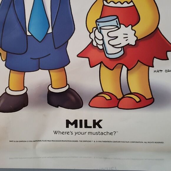 Large Vintage 1996 Bart Simpson Lisa Simpson Milk Mustache Promotional Poster - Picture 4 of 7